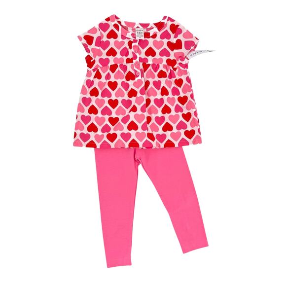 Carter's NWT 18M Pink & Red Heart Print Top Matching Pink Leggings 2 Piece Set - Picture 1 of 11